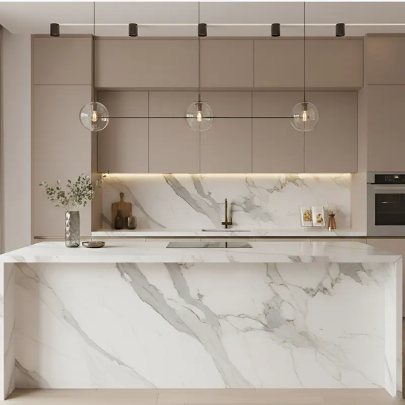 Person cleaning a Statuario marble countertop with a soft cloth