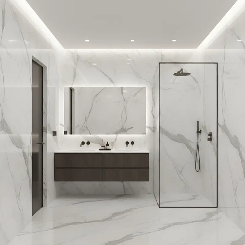Marble safe cleaning products and soft cloth next to Statuario marble surface
